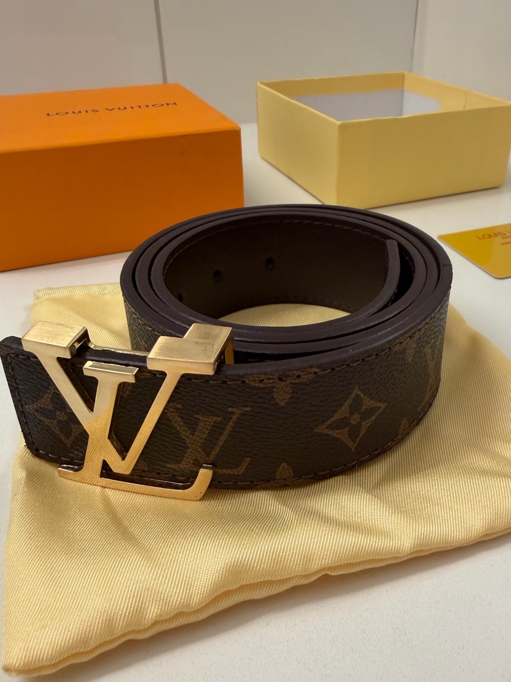Louis Vuitton Monogram Canvas Men's Belt with Gold LV Buckle